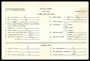 WPA Low income housing area survey data card 62, serial 14208