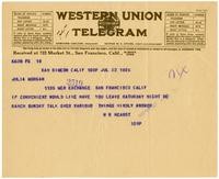 Telegram from William Randolph Hearst to Julia Morgan, July 23, 1926