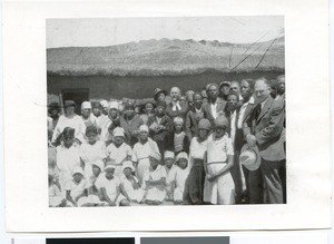 Gathering of people in front of a chapel, South Africa
