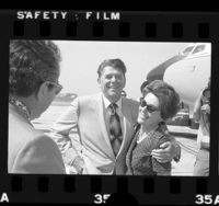 California Governor Ronald Reagan and Nancy Reagan at airport, 1972