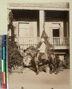 Andreas Pedersen on horseback, Ivory, Fianarantsoa, Madagascar, ca.1905