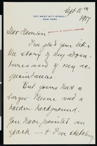 Brander Matthews, letter, 1917-09-18, to Hamlin Garland