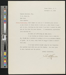 Post Wheeler, letter, 1924-11-15, to Hamlin Garland