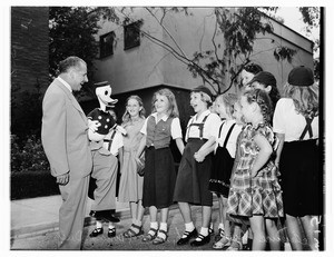 Marion Davies Clinic children at Walt Disney "Wonderland Party" at Burbank studio, 1951