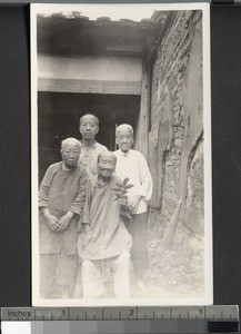 Three old Chinese women and a man, Fuzhou, Fujian, China, ca. 1920