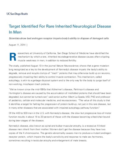 Target Identified For Rare Inherited Neurological Disease In Men