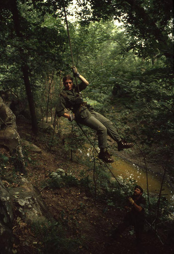 Survival school student learns to rappel, Liberal, 1982