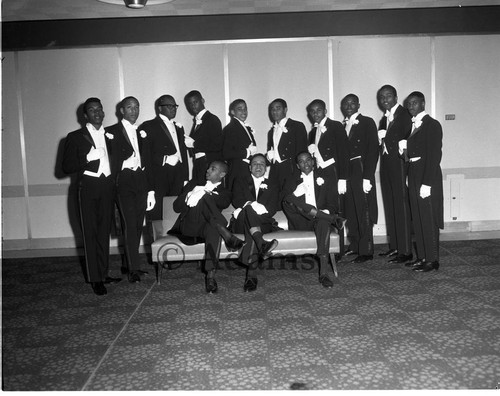 Young men in tuxedo, Los Angeles, 1964