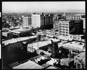 Panoramic view of Main Street and Sixth Street, looking south, Los Angeles, ca.1907