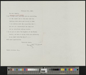 Augustus Thomas, letter, 1922-02-03, to Hamlin Garland