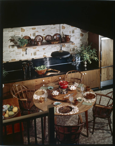 [Unidentified kitchens]. Food and Tableware
