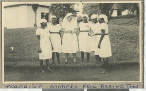 Nursing staff with ‘birthing’ models, Chogoria, Kenya, ca.1950