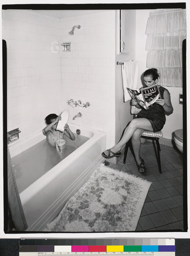 [Gertrude Hare and son, Victor in bathroom, Berkeley, California.]