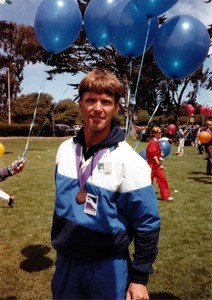 Male athlete wearing a medal at the Triumph '86: Gay Games II