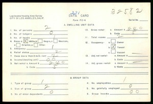 WPA Low income housing area survey data card 231, serial 32582