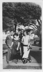 "Away from studies," photograph of University of Southern California students Edwin Jefferson, Mattie Pearl Hawkins, Warner Wright, and Willia B. Nickerson