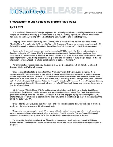 Showcase for Young Composers presents grad works