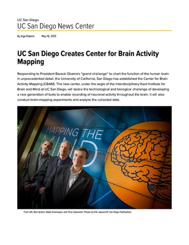 UC San Diego Creates Center for Brain Activity Mapping