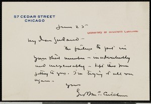 George Barr McCutcheon, letter