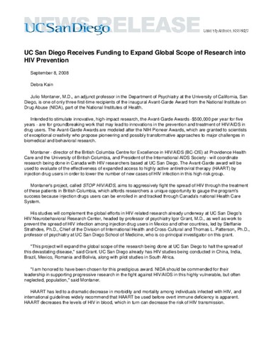 UC San Diego Receives Funding to Expand Global Scope of Research into HIV Prevention