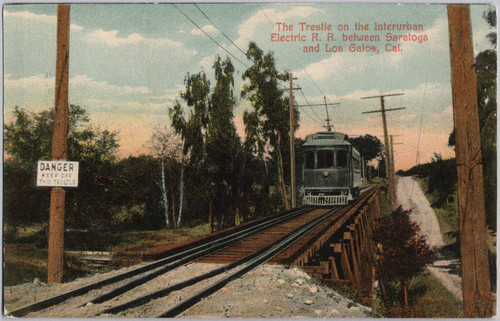 Interurban Railway Car and Trestle, 1909