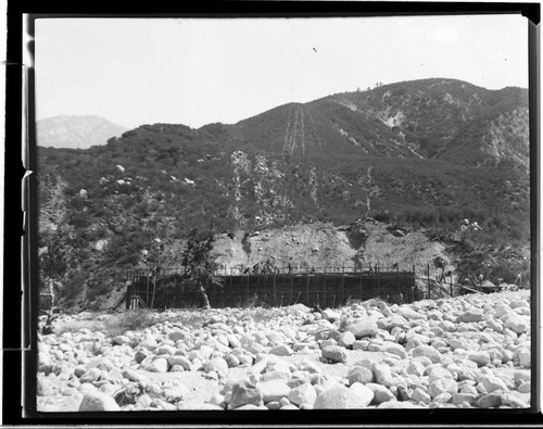 A distant view of the construction site of Santa Ana River #1 Hydro Plant
