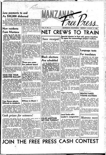 Manzanar free press, August 17, 1942