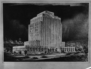Architectural drawing of the new Los Angeles County Court House, 1938
