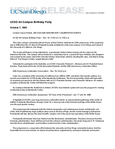 UCSD All-Campus Birthday Party
