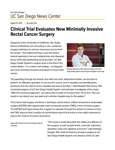 Clinical Trial Evaluates New Minimally Invasive Rectal Cancer Surgery