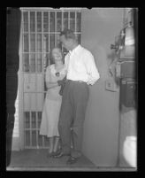 David Clark with wife outside of his cell during his murder triel, Los Angeles, 1931