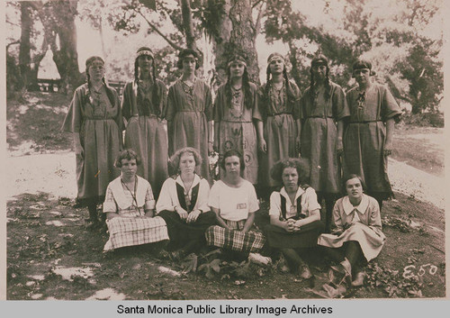 Group portrait of Indian maidens and Camp Fire Girls