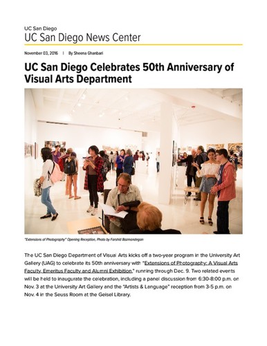 UC San Diego Celebrates 50th Anniversary of Visual Arts Department