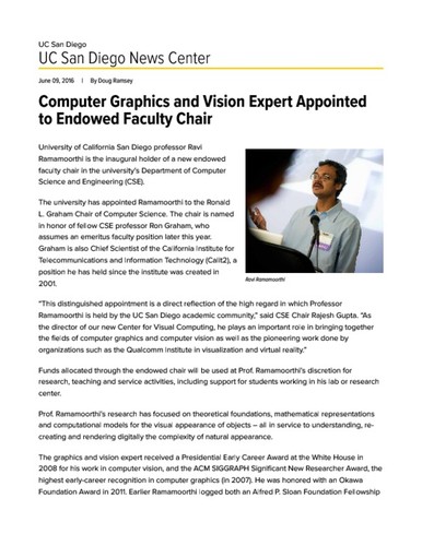 Computer Graphics and Vision Expert Appointed to Endowed Faculty Chair