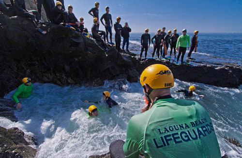 Lifeguard Academy's Rock rescue training at “Giggle Crack”, Divers Cove Beach