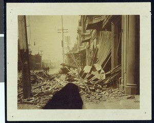 View of West Santa Clara Street, near Market Street after the 1906 earthquake in San Jose, April, 1906
