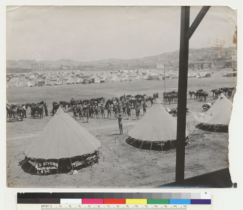 [Soldiers posing in camp. Marina district. No. 97.]