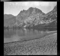 Convict Lake and mountain, viewed from the lakeshore, Mammoth Lakes vicinity, 1915