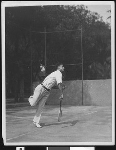 Tennis player Harvey Snodgrass in action, June 21, 1927