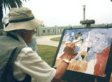 [Henry Fukuhara painting at Point Fermin; An exhibition of Henry Fukuhara's watercolor paintings; Henry Fukuhara teaching to a group of people outdoors]