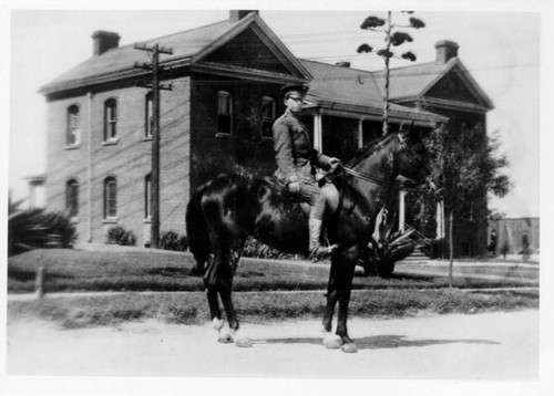 [Private George E. Maker on horseback in the Presidio]