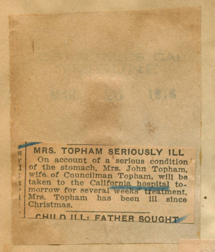 Mrs. Topham seriously ill