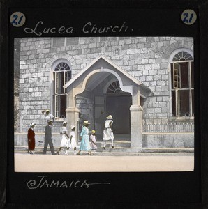 Members of the Congregation entering Lucea Church, Jamaica, early 20th century