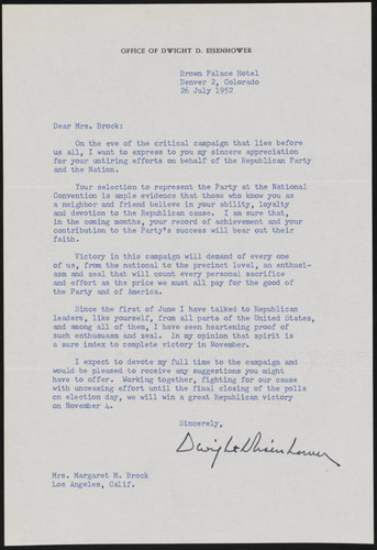 1952 July 26- Dwight Eisenhower to Margaret Brock