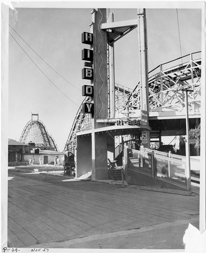 Hi Boy roller coaster at the construction site of Pacific Ocean Park, November, 1957, Santa Monica, Calif
