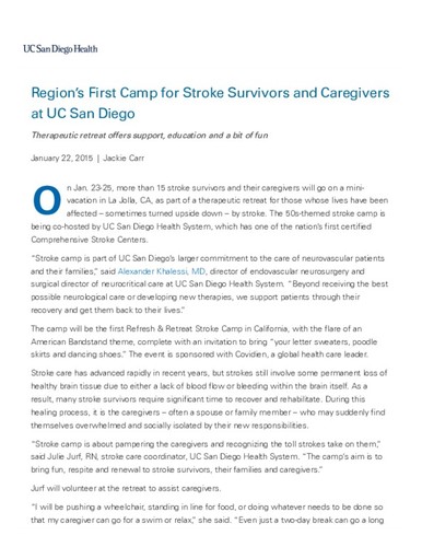 Region's First Camp for Stroke Survivors and Caregivers at UC San Diego