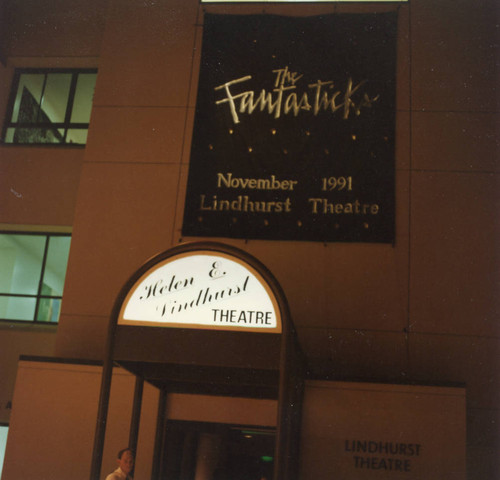 "Fantasticks" above the entrance to the Helen E. Lindhurst Theatre