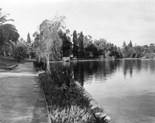 View of lake and path at Westlake Park