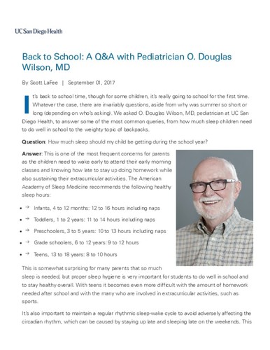 Back to School: A Q&A with Pediatrician O. Douglas Wilson, MD