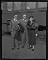 Dr. A. H. Giannini, Leontine Giannini, and Bernard Giannini arrive in California, Los Angeles, 1935